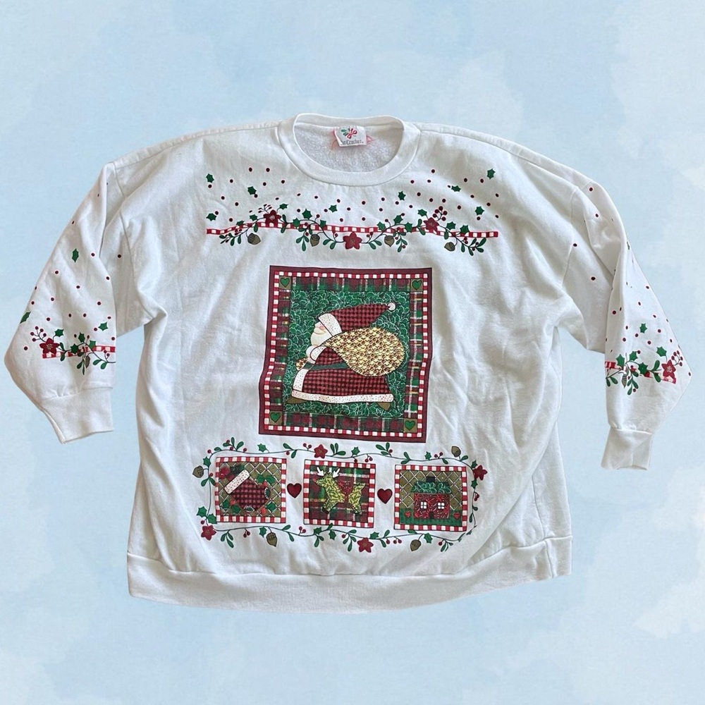 Festive White Sweatshirt with Holiday Design